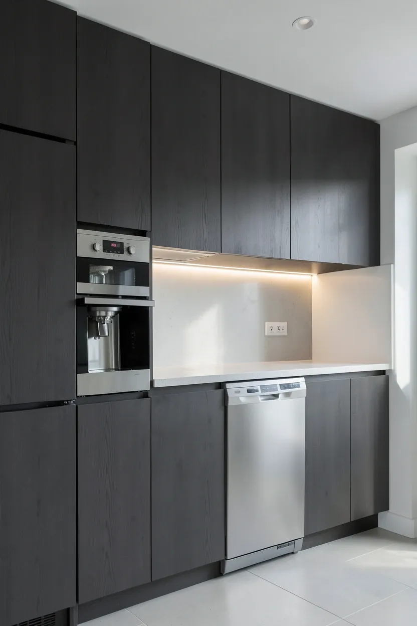 Minimalist Dark Wood Kitchen with Hidden Storage