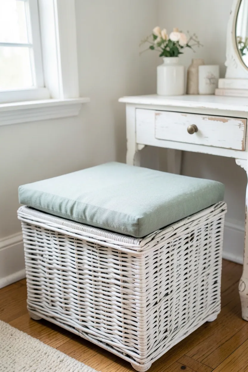 Wicker Storage Ottoman with Cushion Top