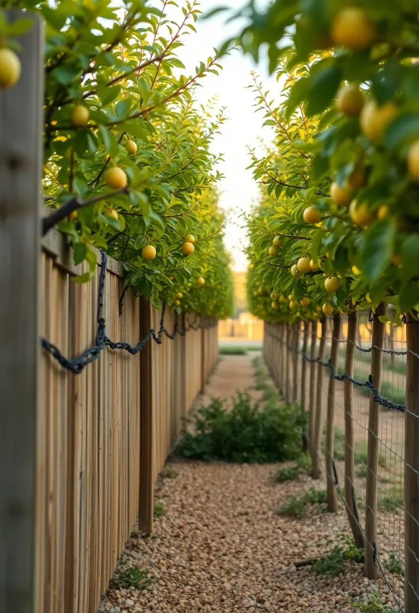 Espaliered fruit trees on a fence