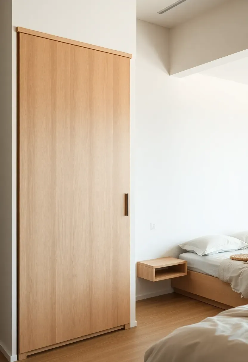 Floor-to-ceiling sliding wardrobe with oak doors