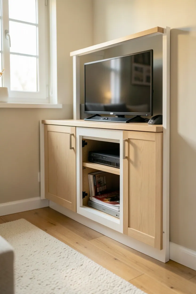 Hidden TV lift cabinet with storage