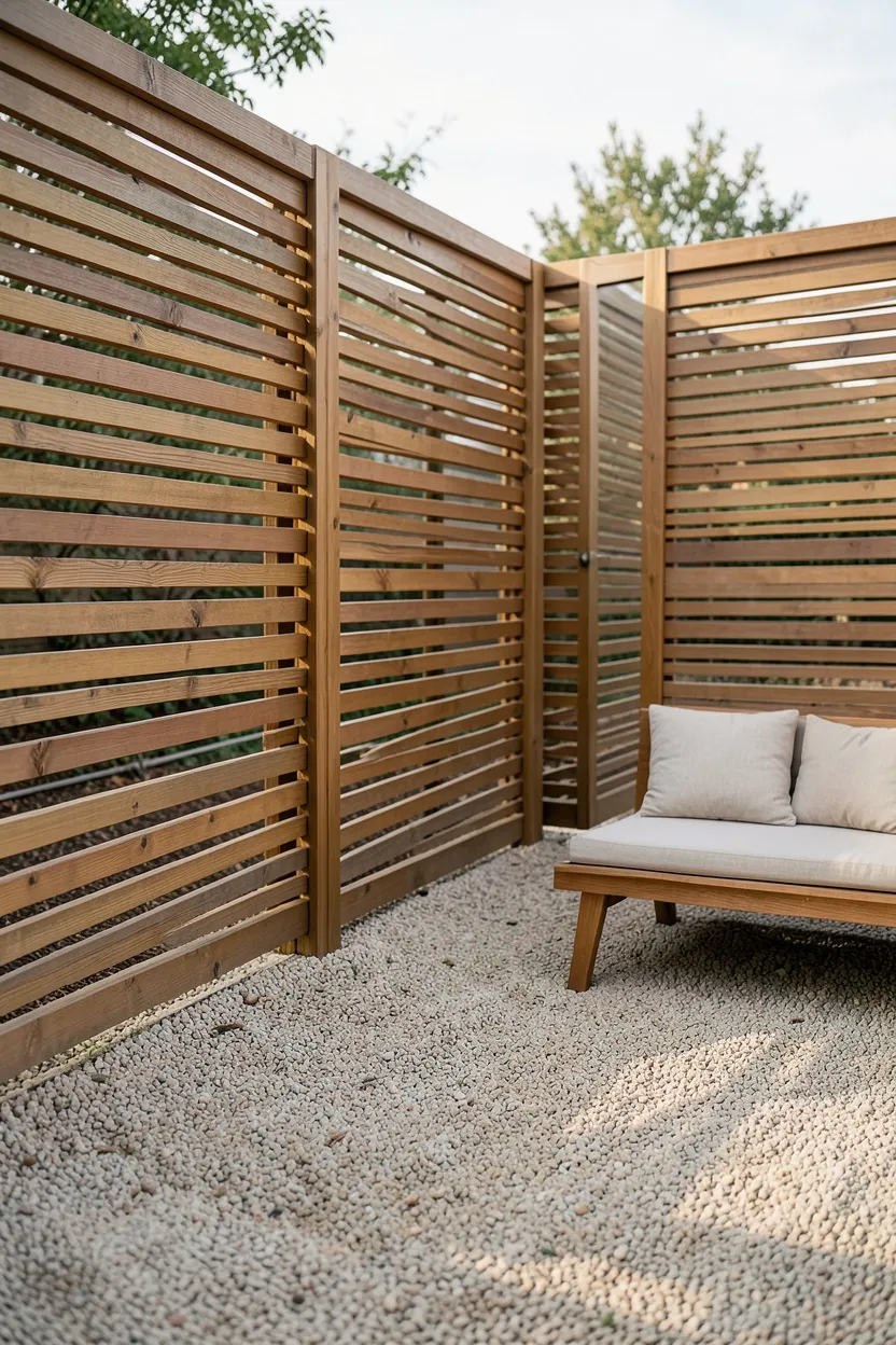 Gravel Patio with Privacy Screens