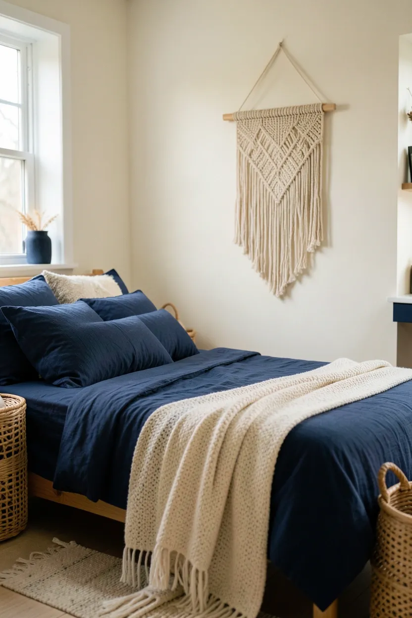 Cream Paneling with Blue Furniture