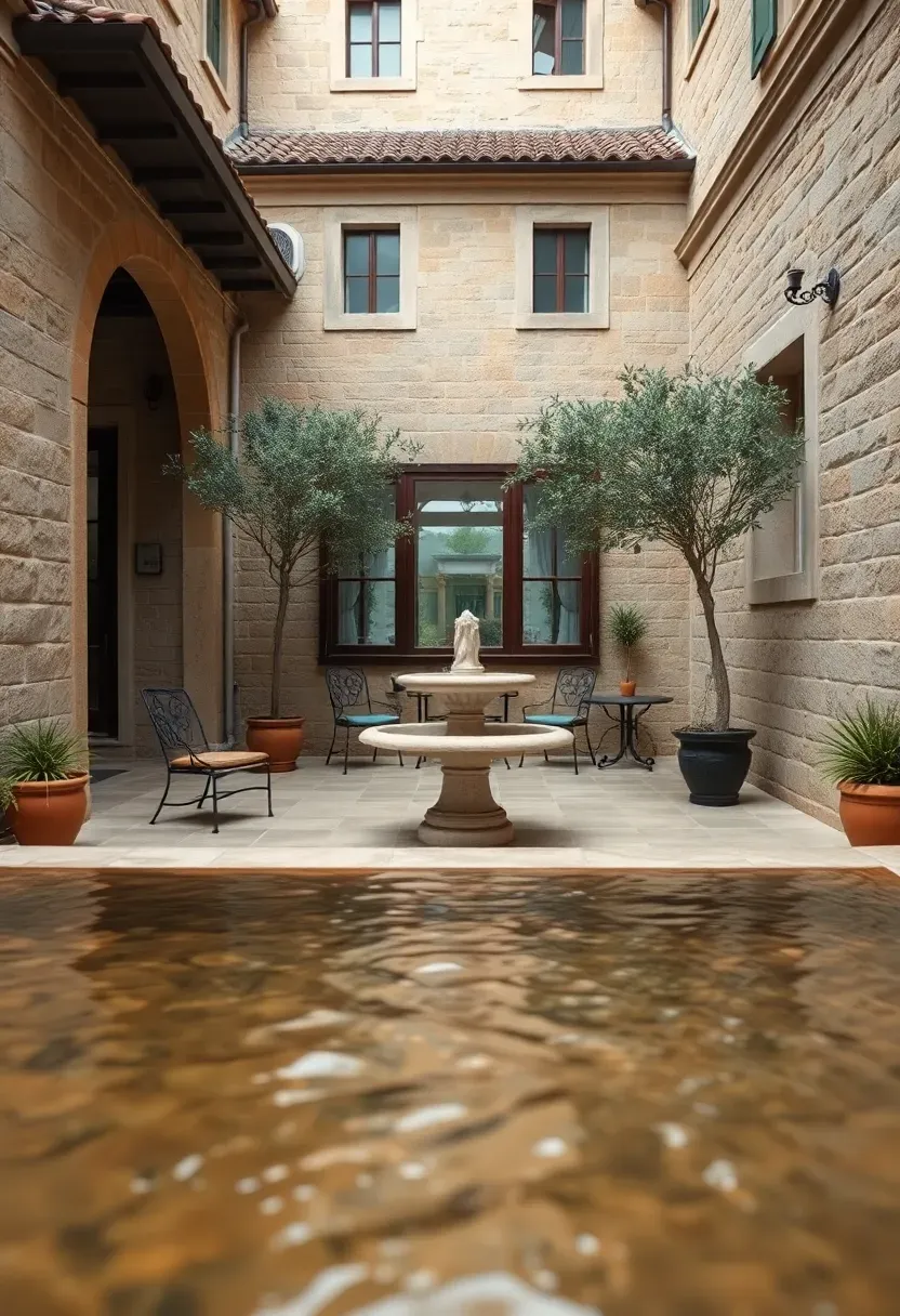 Courtyard patio with water feature centerpiece