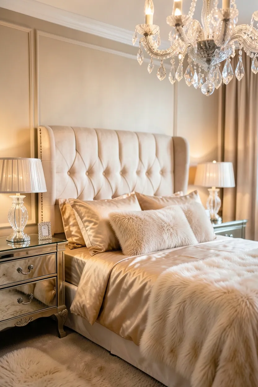 Ultra-Glamorous Champagne Silk with Crystal Chandelier