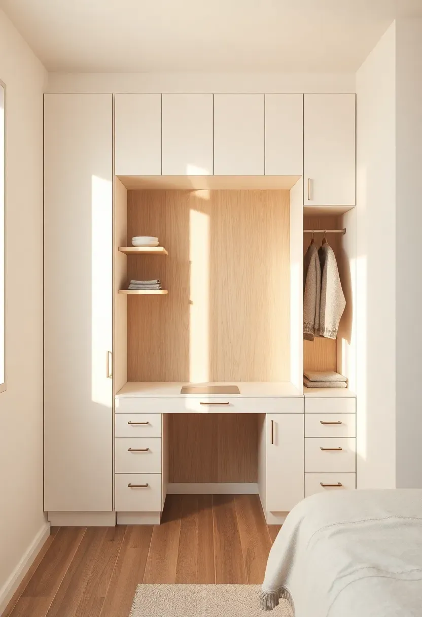 Built-in wardrobe and desk wall system
