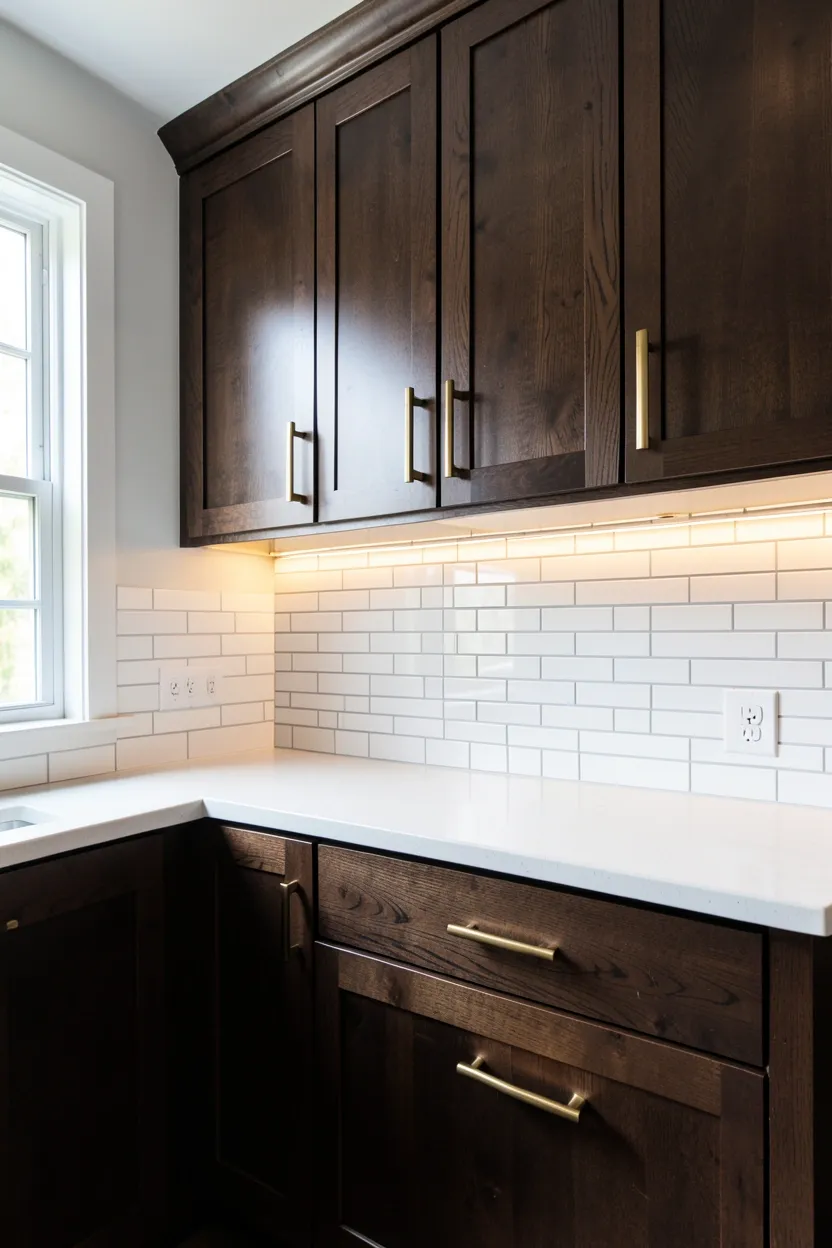 Dark Wood Kitchen with Subway Tile Backsplash