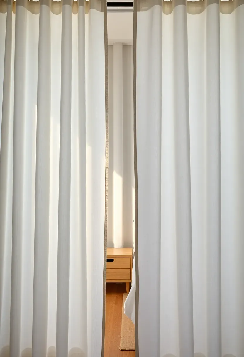 Floor-to-ceiling white linen sheer curtains with soft light filtering