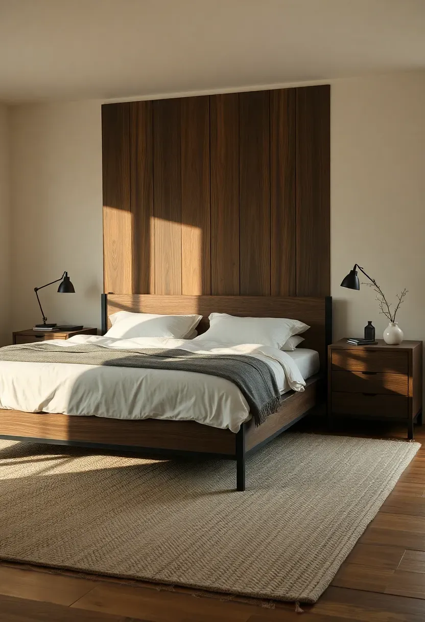 Neutral palette with black accents and dark oak