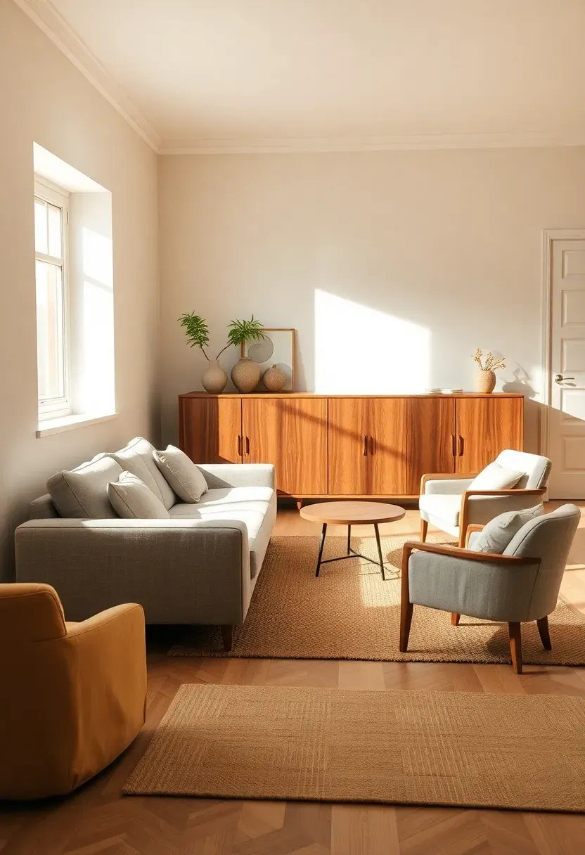 Correctly scaled and arranged furniture creating clear zones in a living room