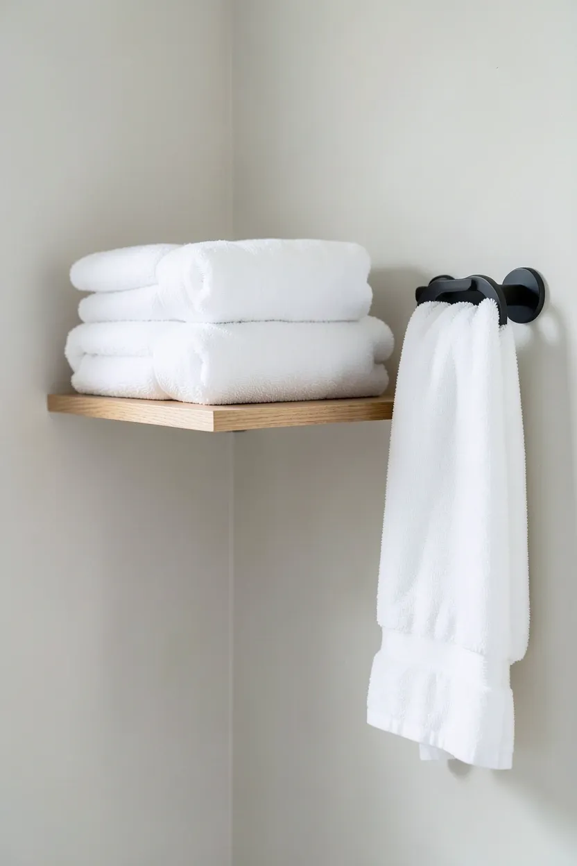 Thick plush bath mat in soft oat beige in front of a bathtub adding luxury comfort to a small rental bathroom