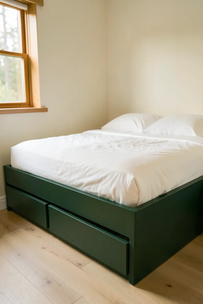 Green Platform Bed with Drawers