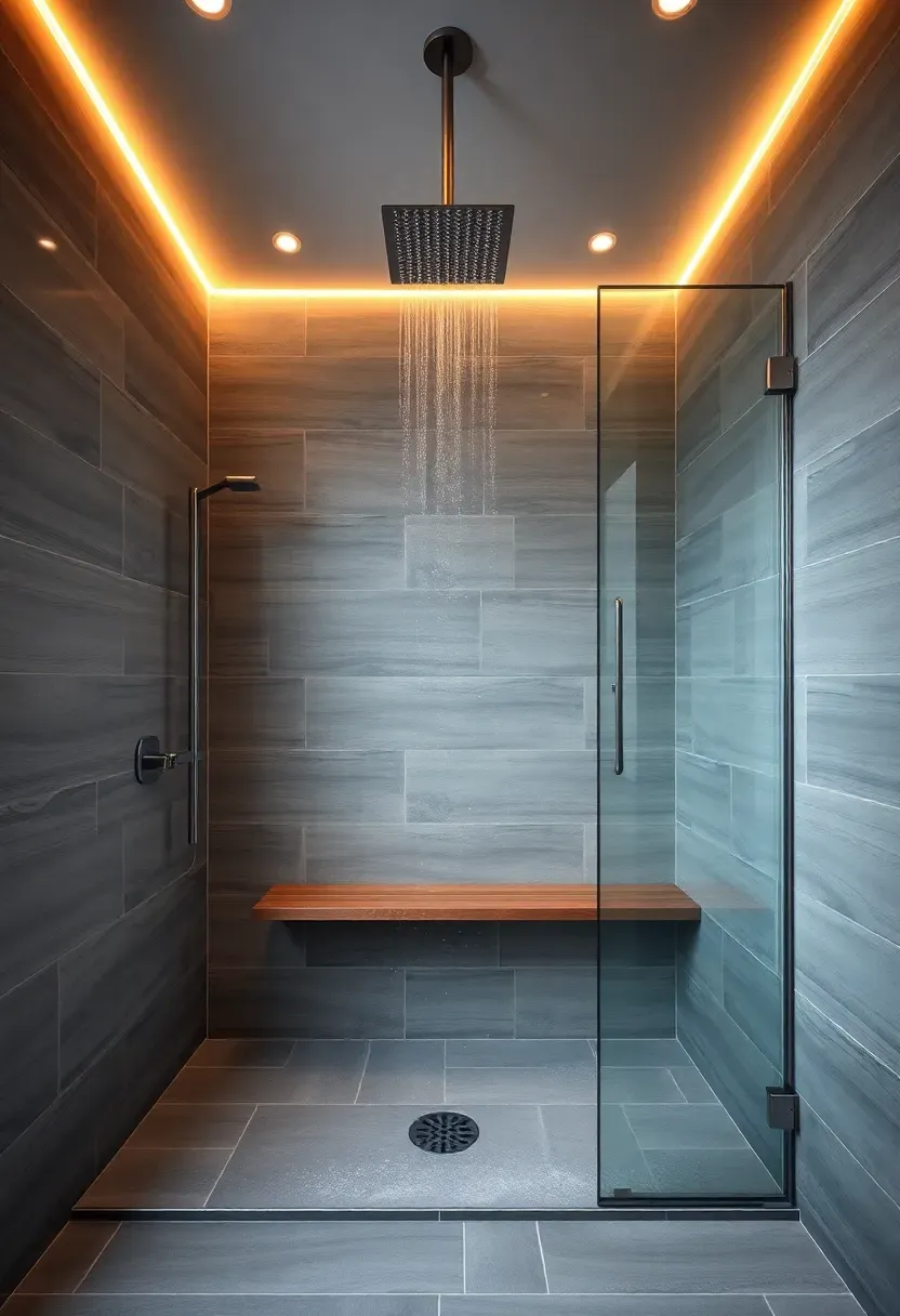 Walk-in shower without a door featuring an angled entry wall that blocks water spray
