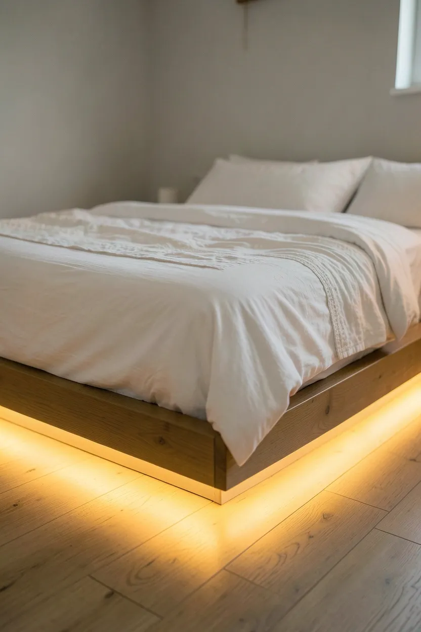 Platform Bed with Integrated LED Underlighting