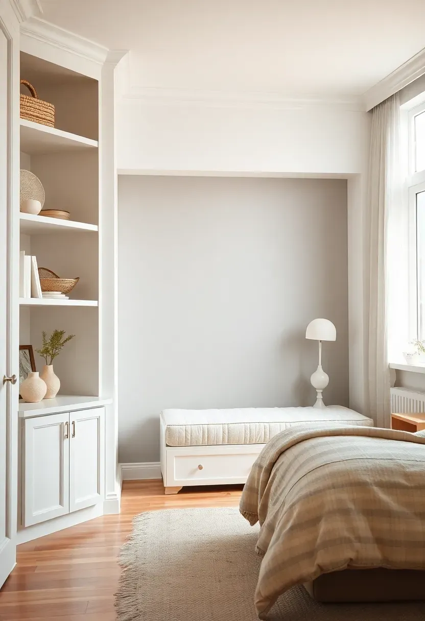 White Built-Ins With Gray Back Panel