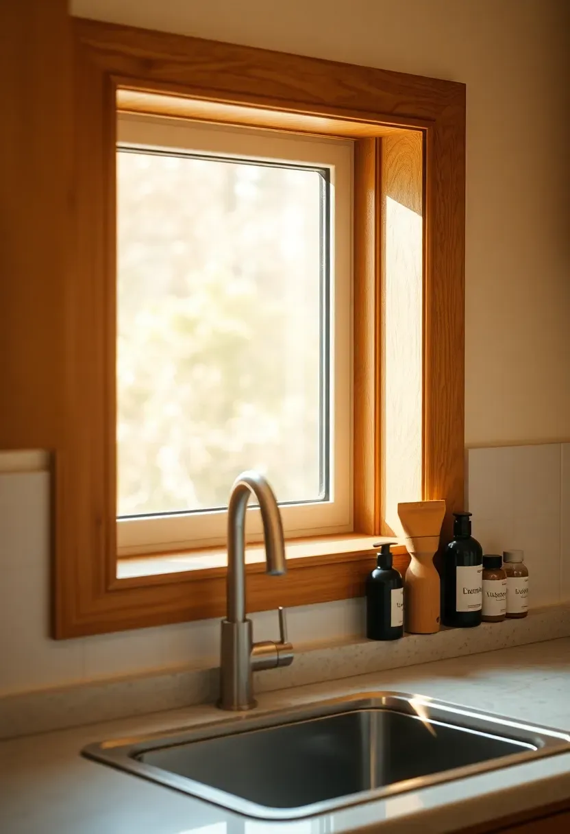 Warm wood window trim focus
