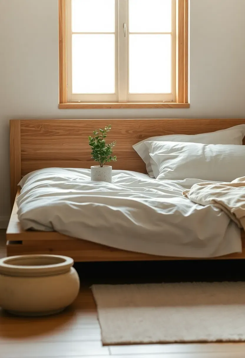 One plant and stone lamp balance the room