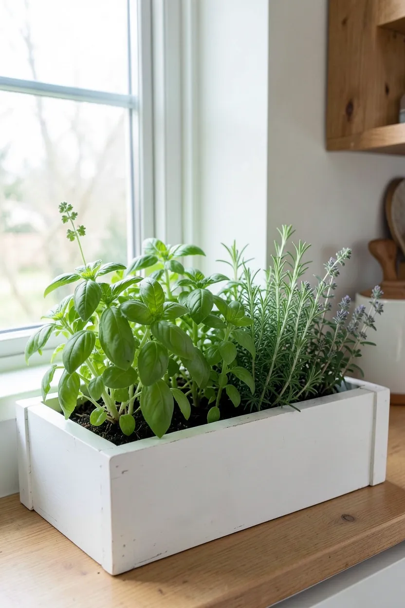 Herb Garden Window Box in Scandinavian Kitchen