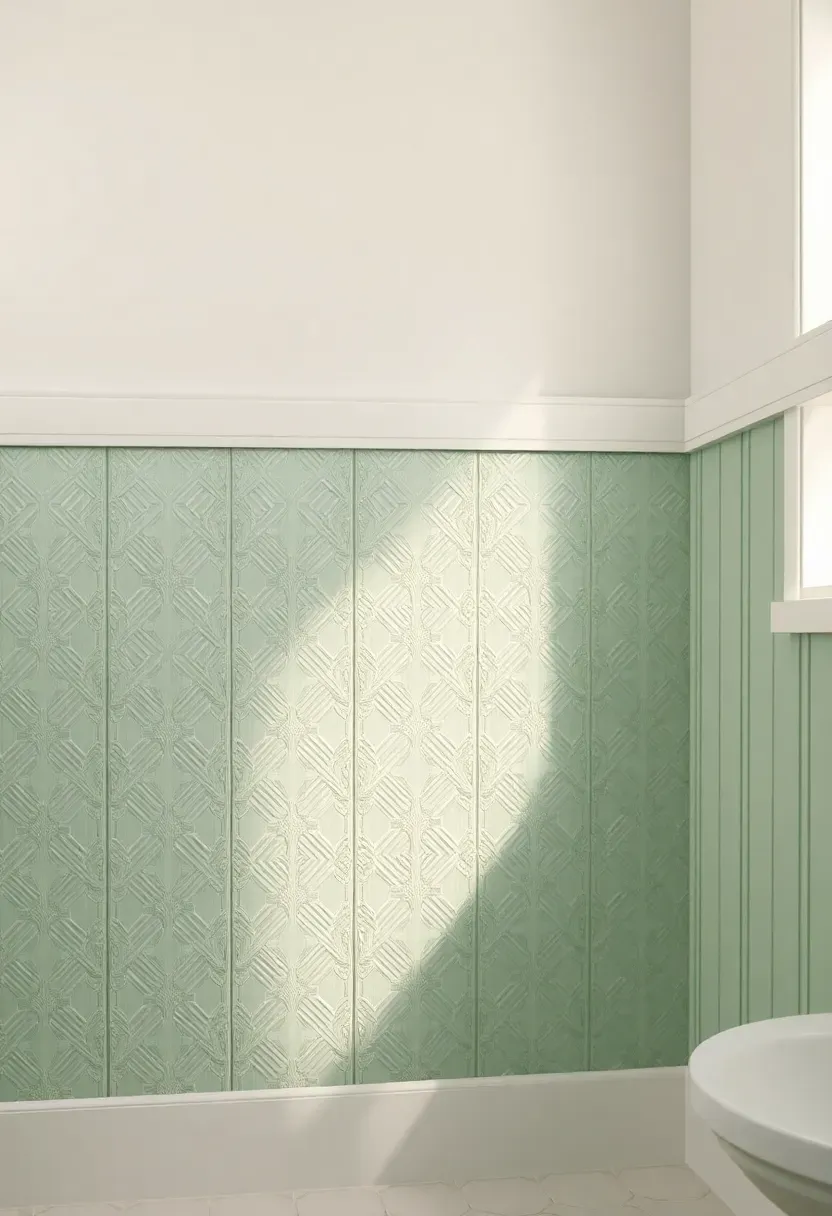 Textured wall panels with geometric patterns in soft pastel colors