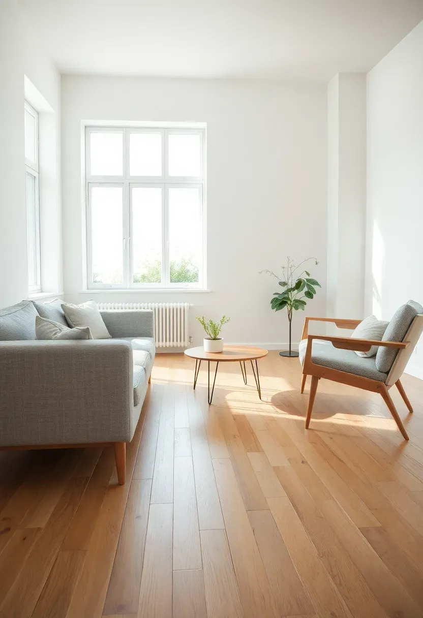 Hyper-realistic 3/4 view of a Nordic living room featuring a low-profile light gray sofa with slender tapered wooden legs, paired with a minimalist coffee table on delicate metal hairpin legs, and a streamlined armchair with exposed wood frame—all positioned to show clear floor space visible beneath each piece. Light wood floor, white walls, large windows. Materials: linen upholstery, ash wood legs, matte black metal table base, oak flooring. Bright daylight even illumination showing the furniture's airy proportions. Clean sight lines traveling across the room. Shallow depth of field emphasizing furniture foreground with window and room context beyond. No text, no logos, no watermarks.</p>