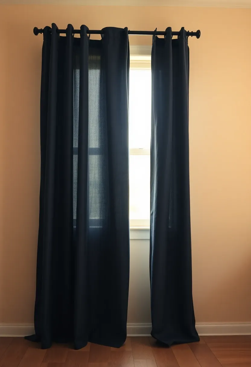 Floor-to-ceiling navy curtains