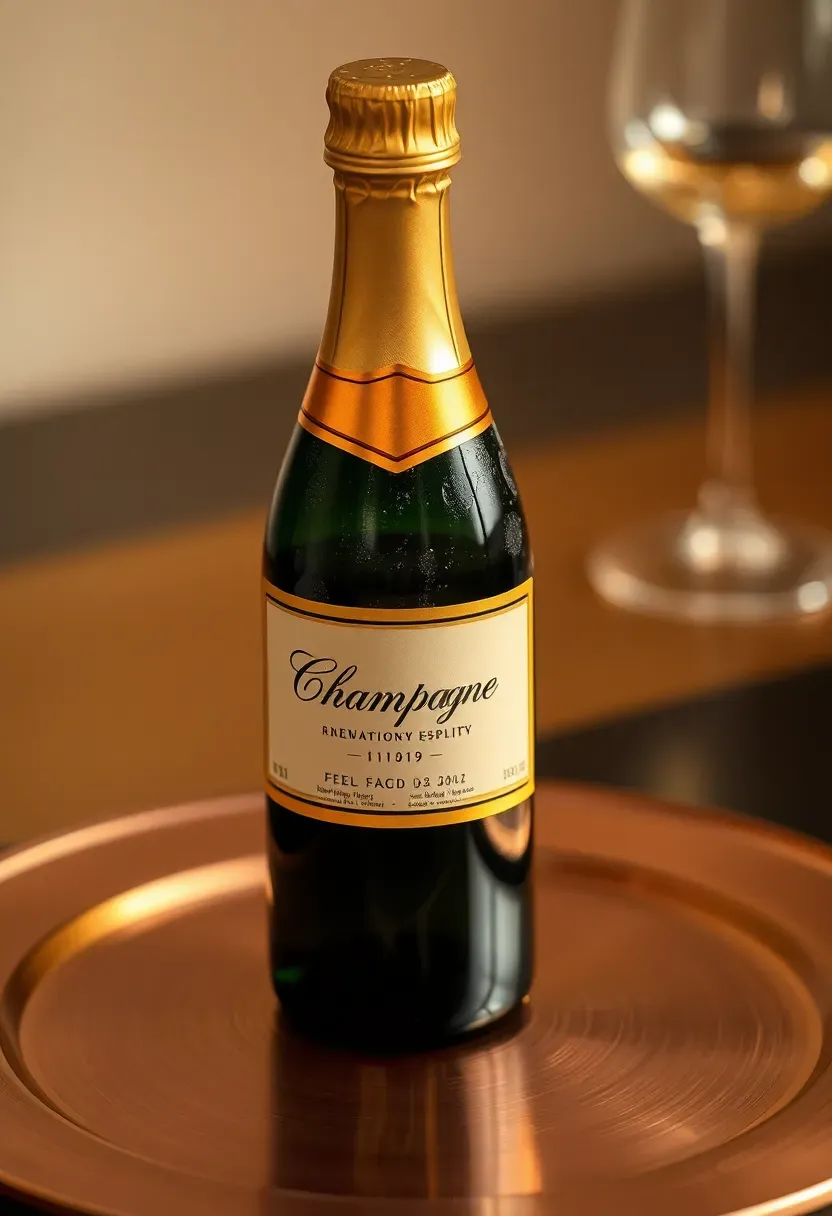 mini champagne bottle with a gold foil label and a custom sticker that reads pop when baby arrives on a rose gold charger plate