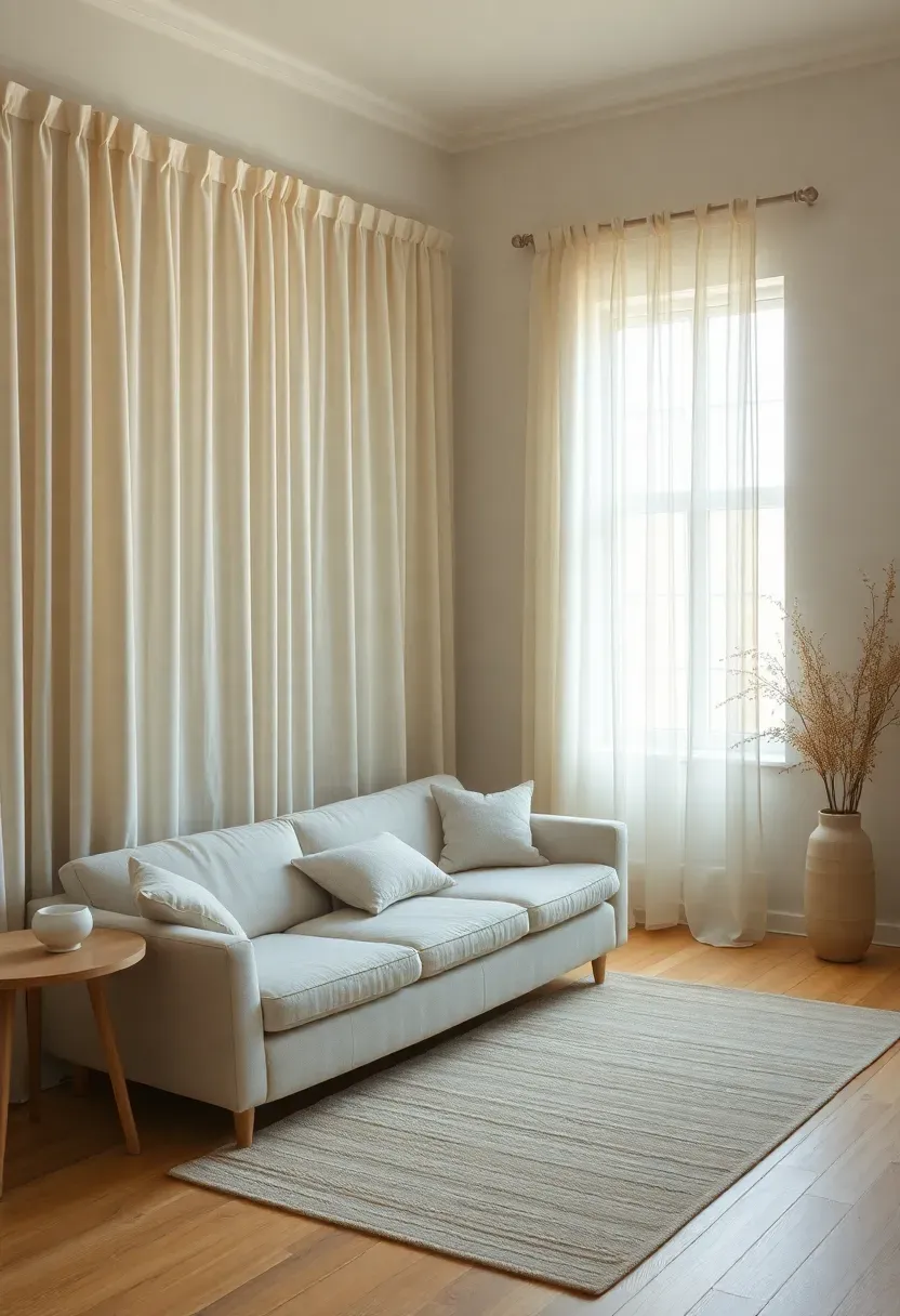 Linen drapery wall with hidden shades