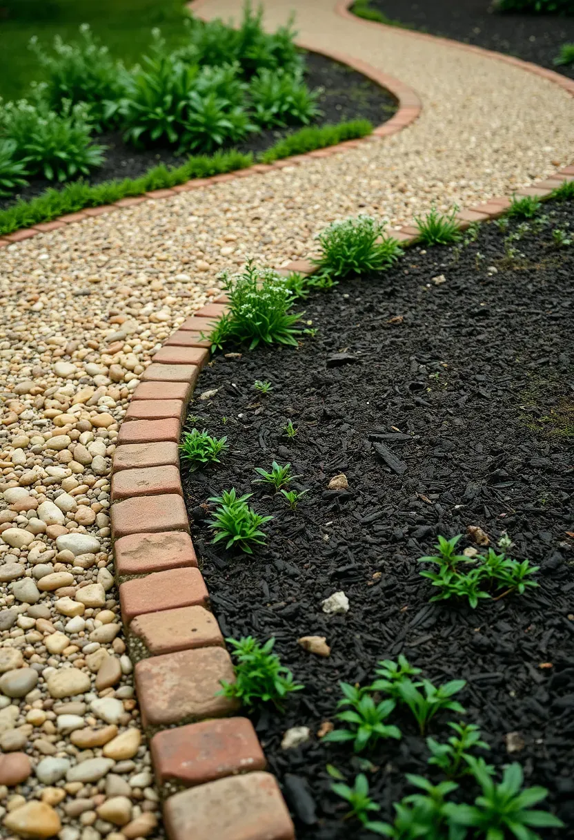 Curved exposed aggregate walkway with visible pebbles and small stones in warm earth tones winding through a green backyard garden