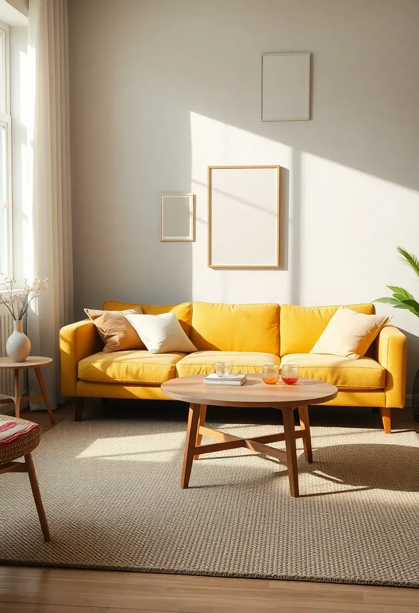 Yellow sofa and oak table gallery layout