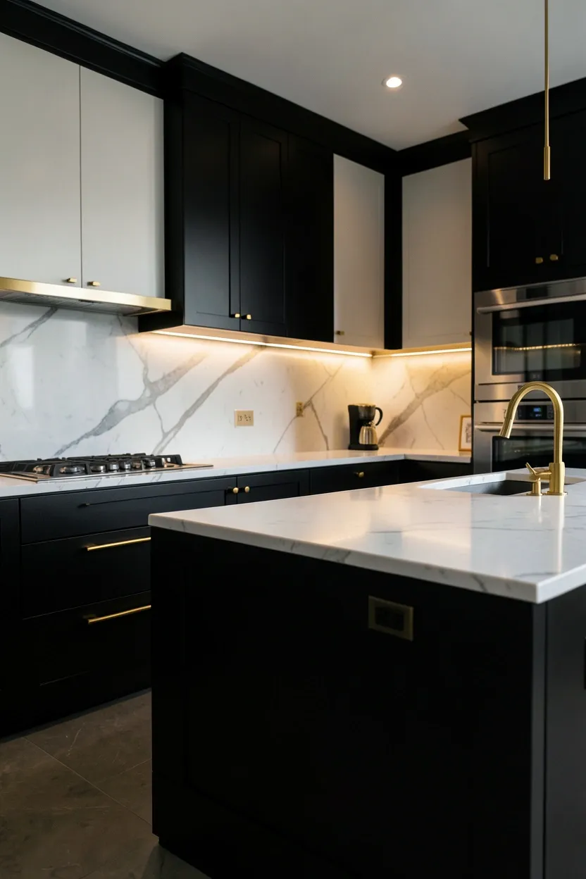 Sleek Black and Gold Accent Kitchen