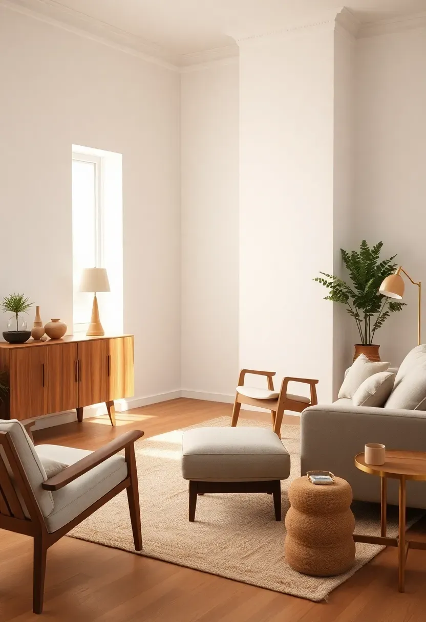 Walnut console layout with layered lighting