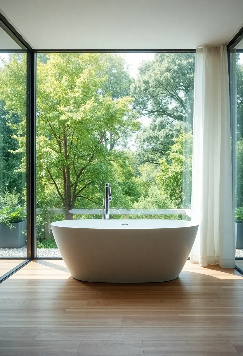 Bathroom with expansive floor-to-ceiling windows offering natural light and scenic views