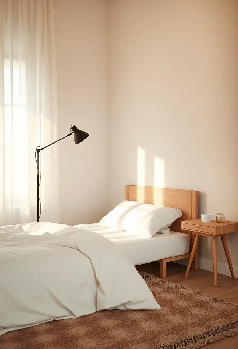 Black floor lamp as the sole vertical accent