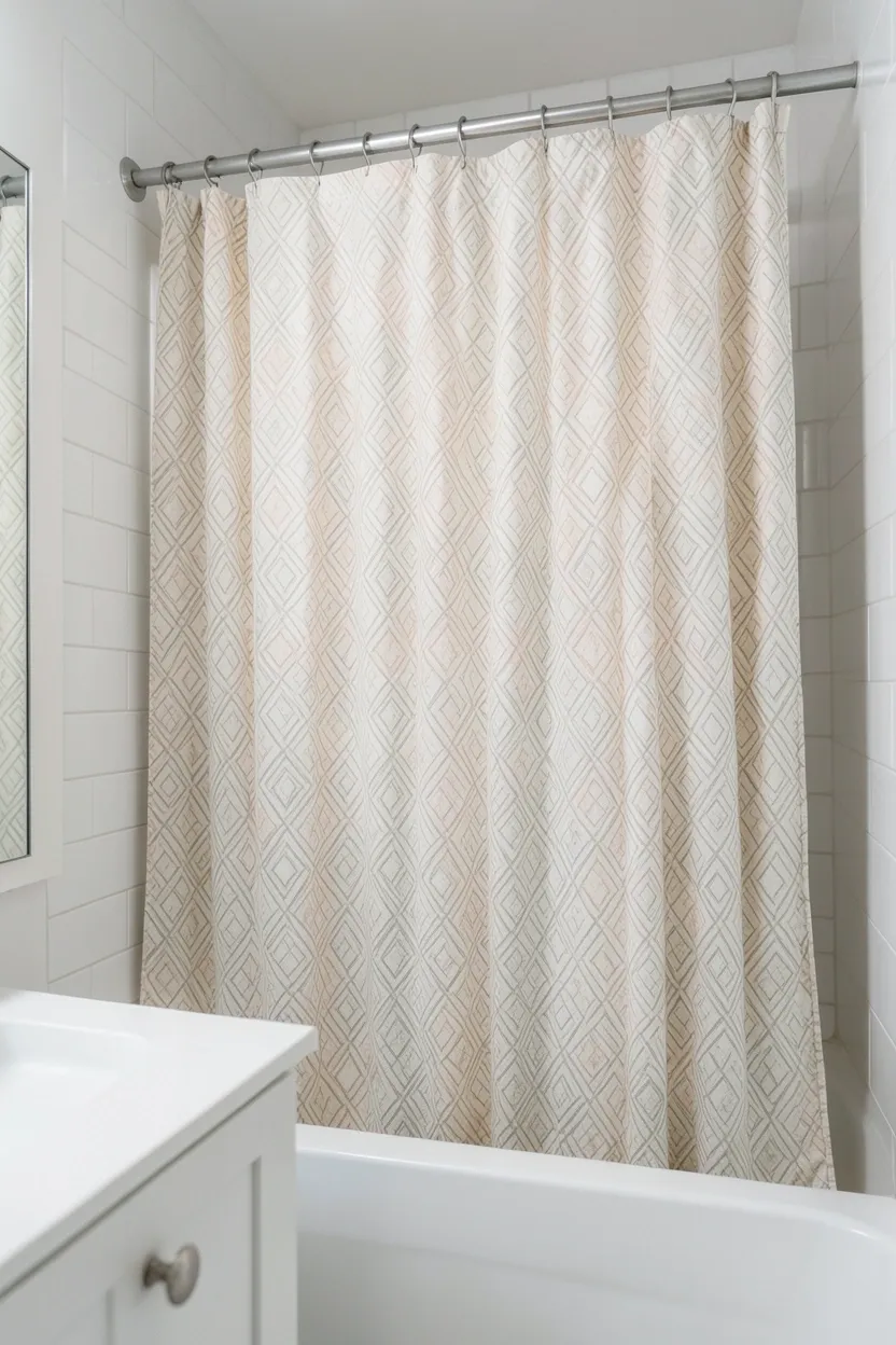 Shimmering blue glass tile backsplash behind bathroom vanity with white sink and chrome faucet
