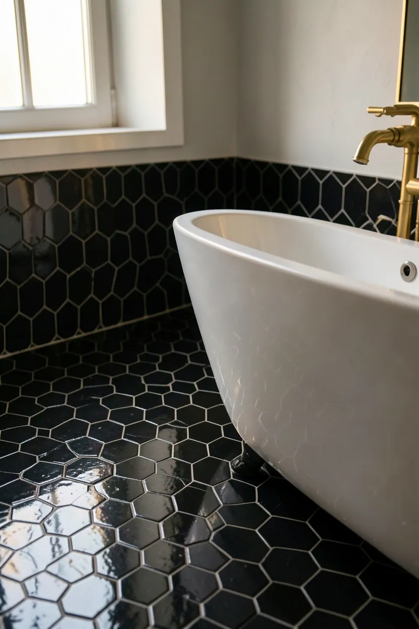Glossy Black Hexagon Mosaic