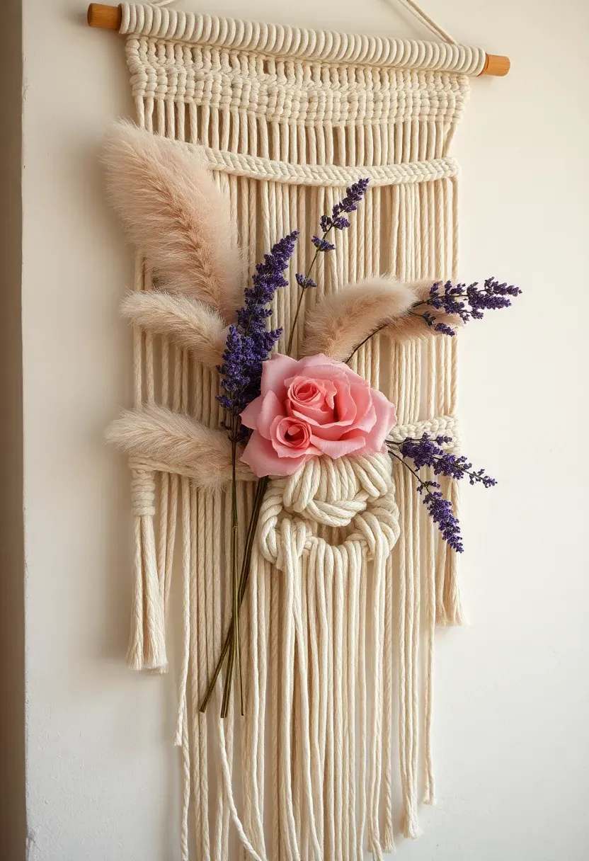 macrame and bloom combination wall bloom bar with fibers and flowers
