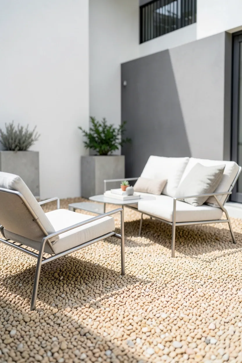 Pea Gravel Patio with Modern Minimalist Design