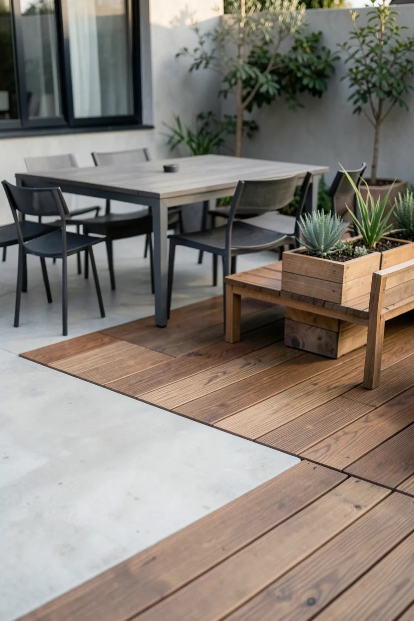 Concrete Patio with Wooden Deck Overlay
