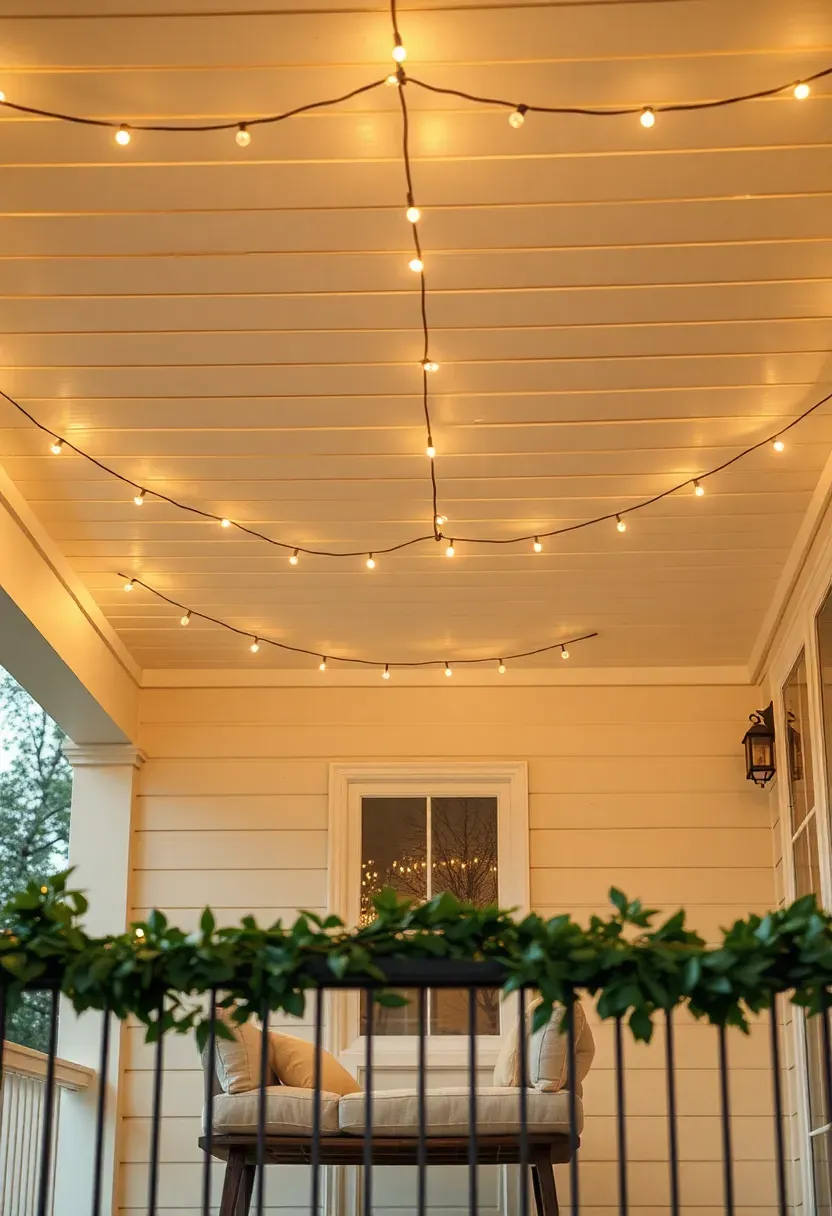 Porch ceiling canopy of string lights