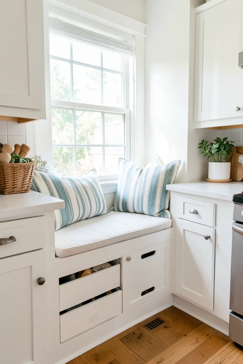 Coastal Window Seat with Built-in Storage