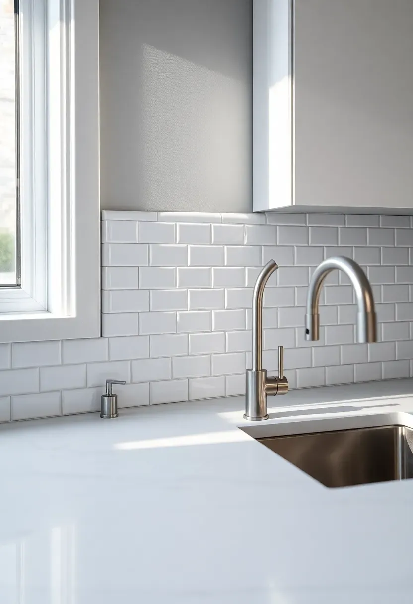 close-up of clean caulk line finishing backsplash edge where white subway tile meets painted gray wall in minimal kitchen