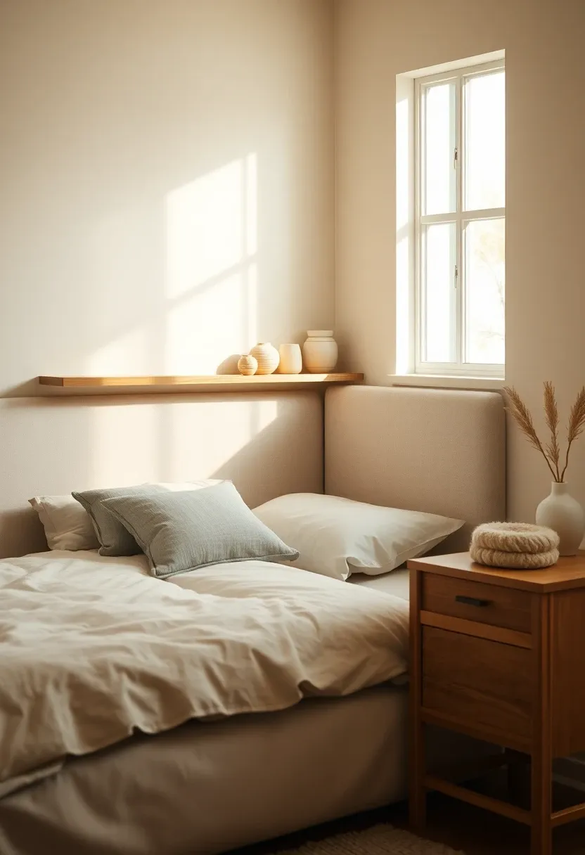 Upholstered headboard with an integrated shelf