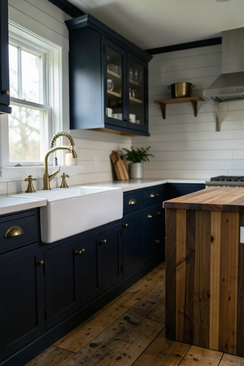 Dark Kitchen With White Walls