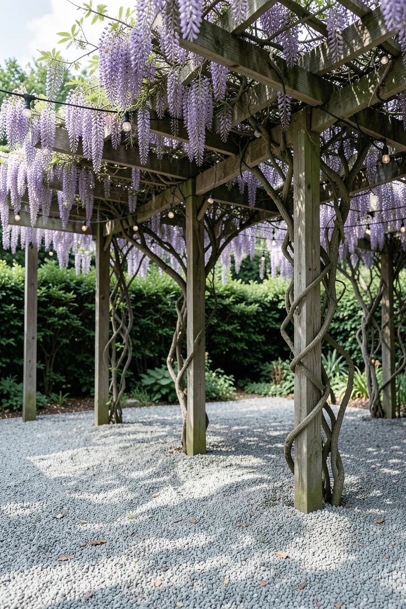 Gravel Patio with Pergola