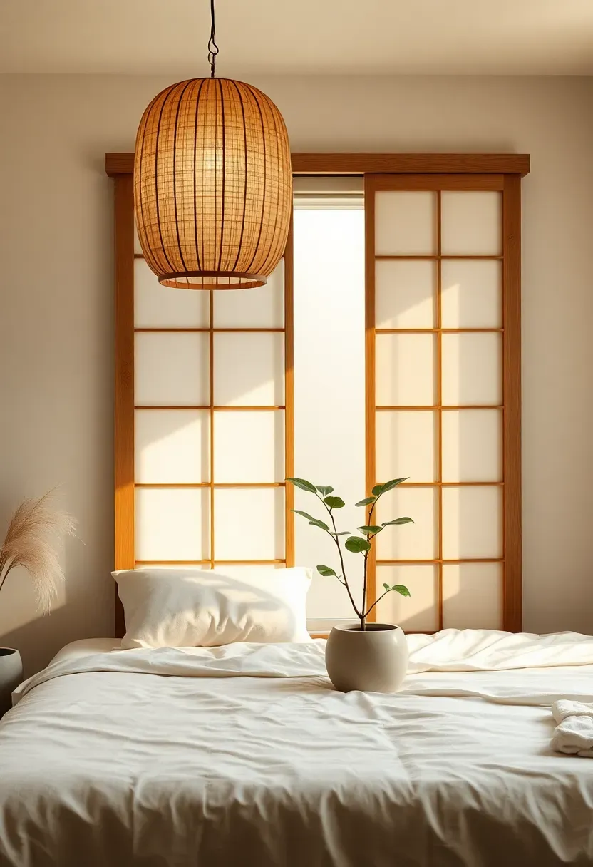 Paper lantern lighting that highlights plant shadows