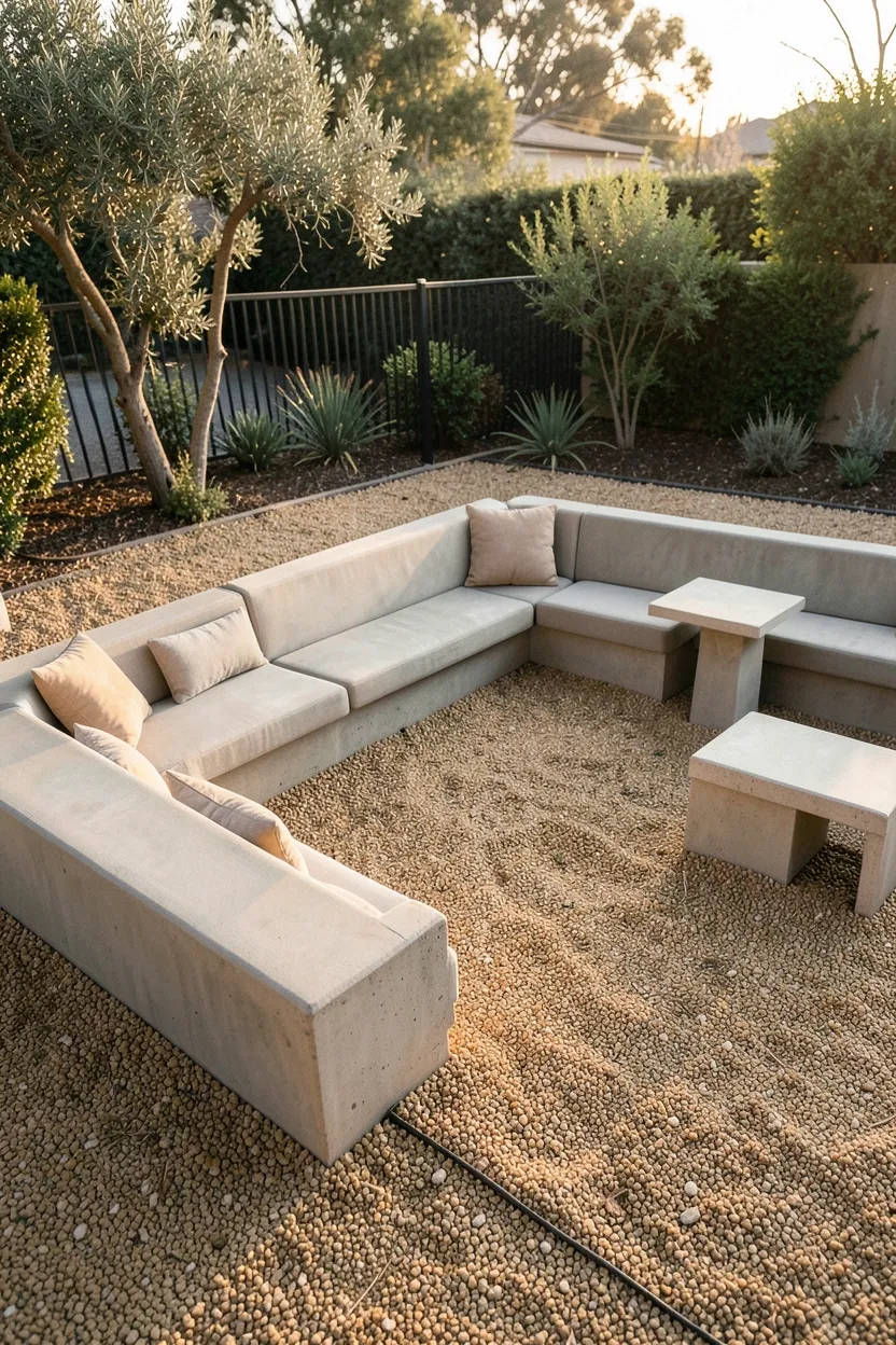 Gravel Patio with Built-In Seating