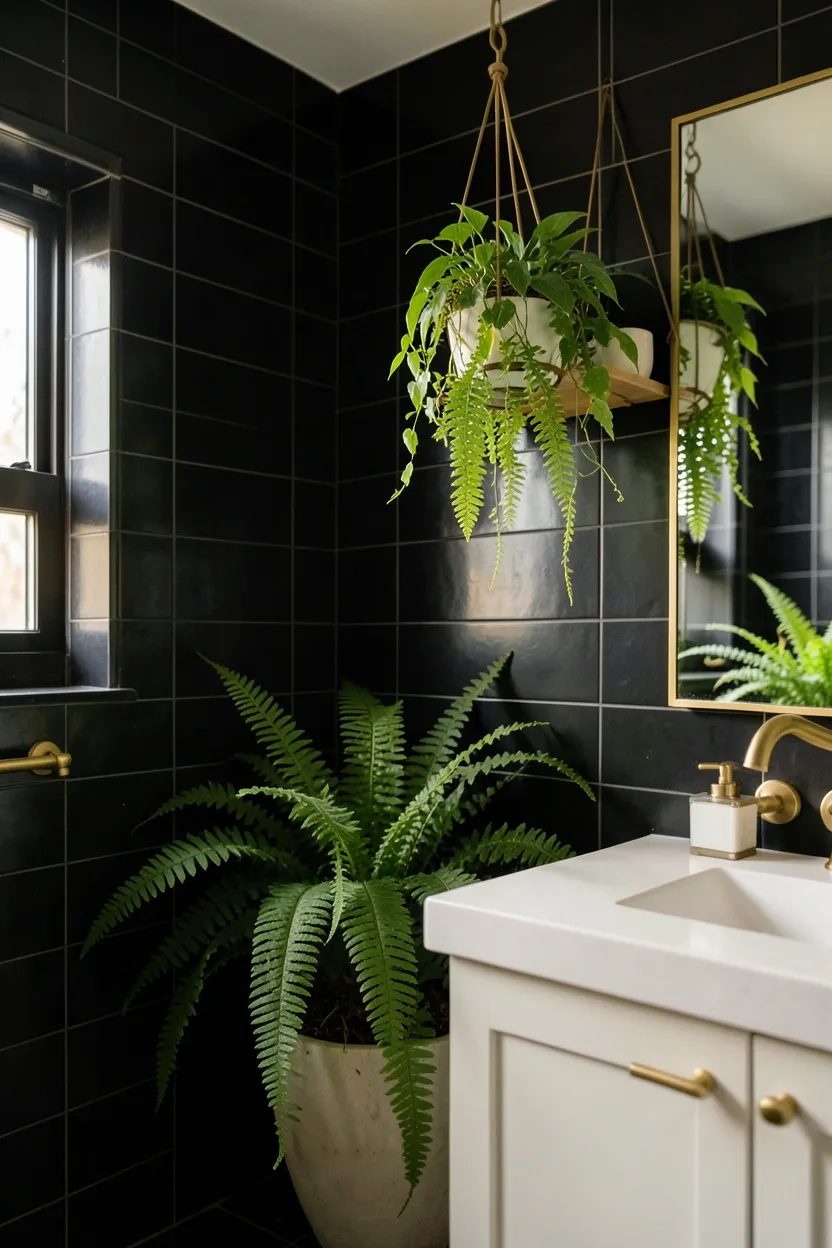 Black Tile with Greenery