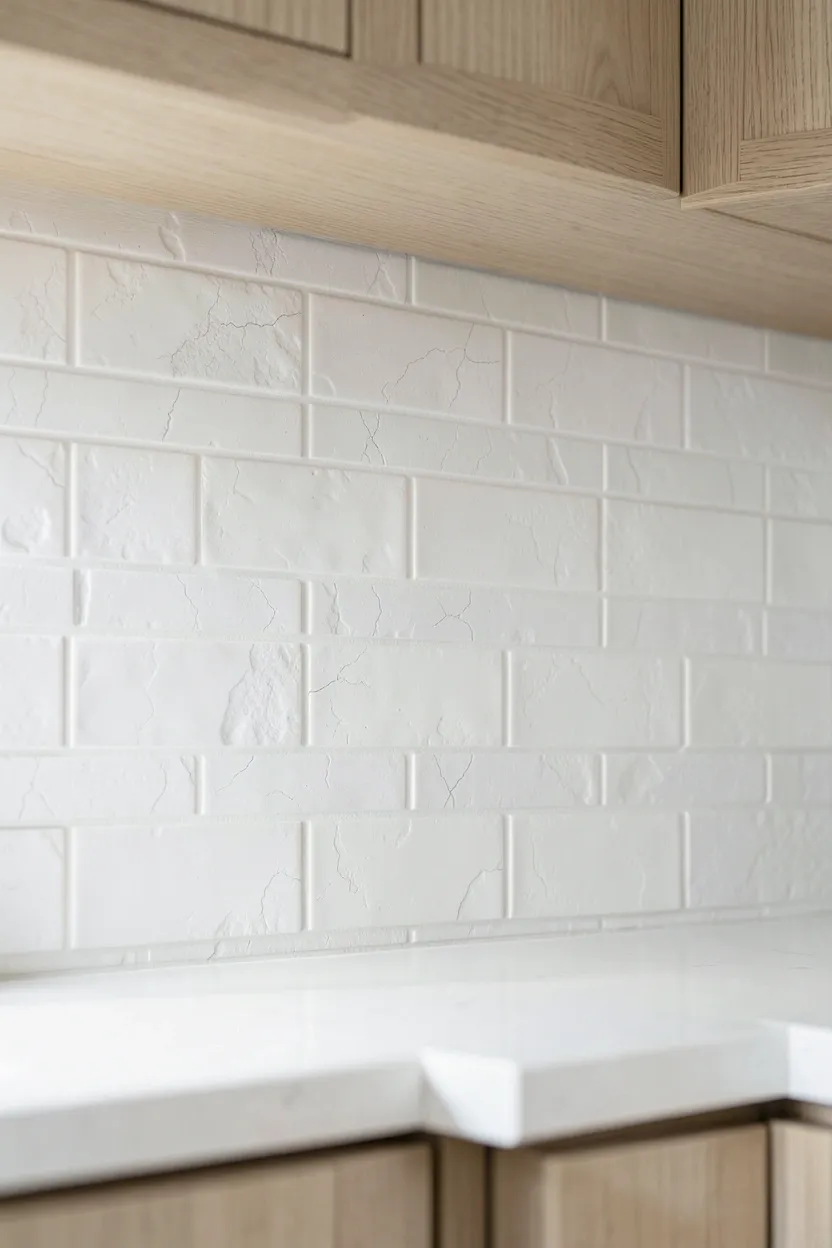 Small japandi kitchen with minimalist light wood peninsula providing extra counter space and casual seating