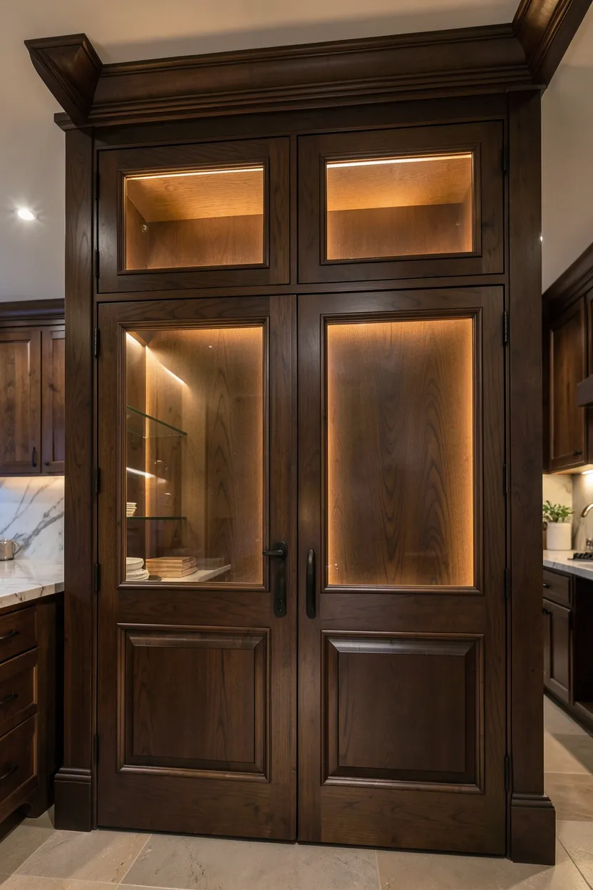 Floor-to-Ceiling Dark Wood Pantry Doors