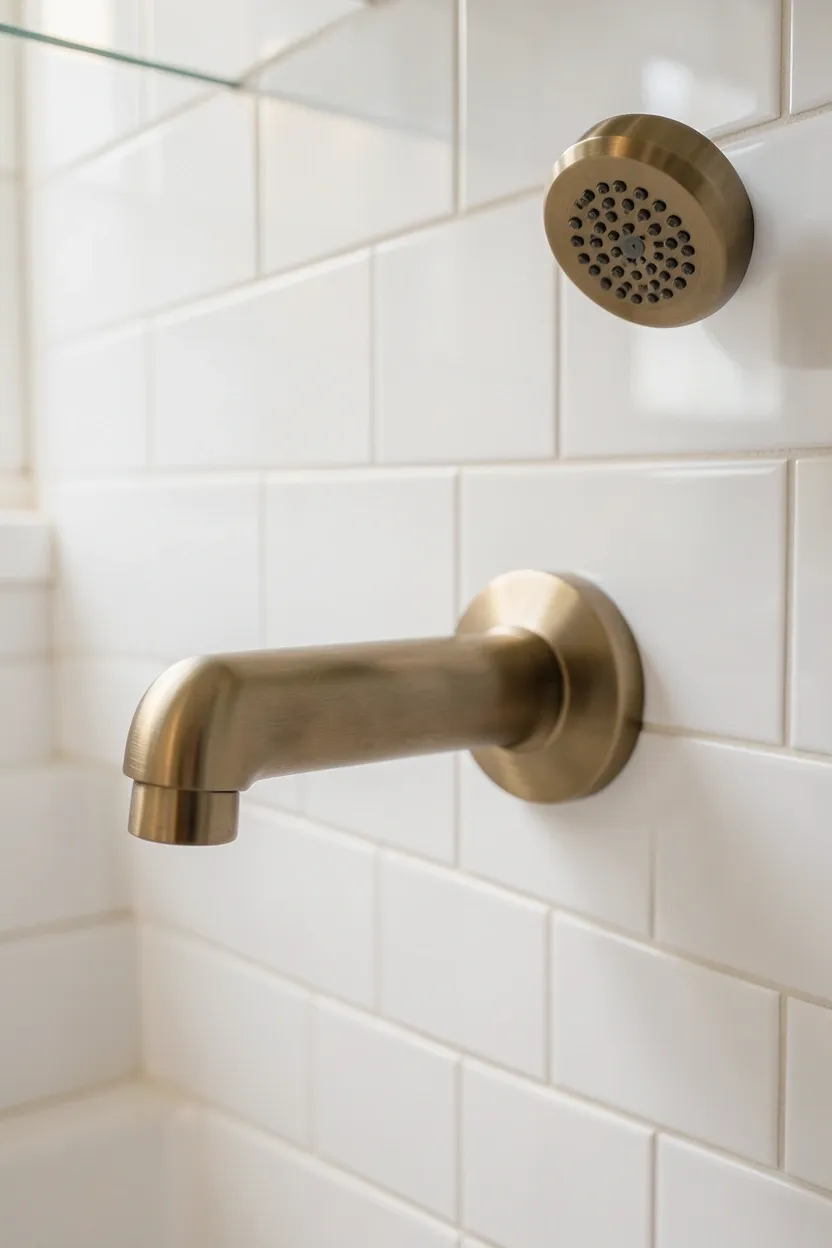 Textured gray concrete accent wall paired with a warm walnut wood vanity in an industrial-modern bathroom